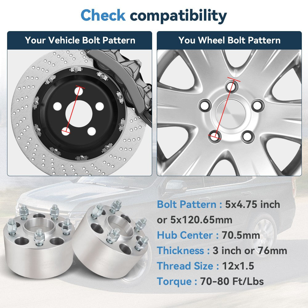4 Pcs 3" 5x4.75 Hub Centric Wheel Spacers 12x1.5 For Chevy Corvette S10 Camaro 6B93BC-57