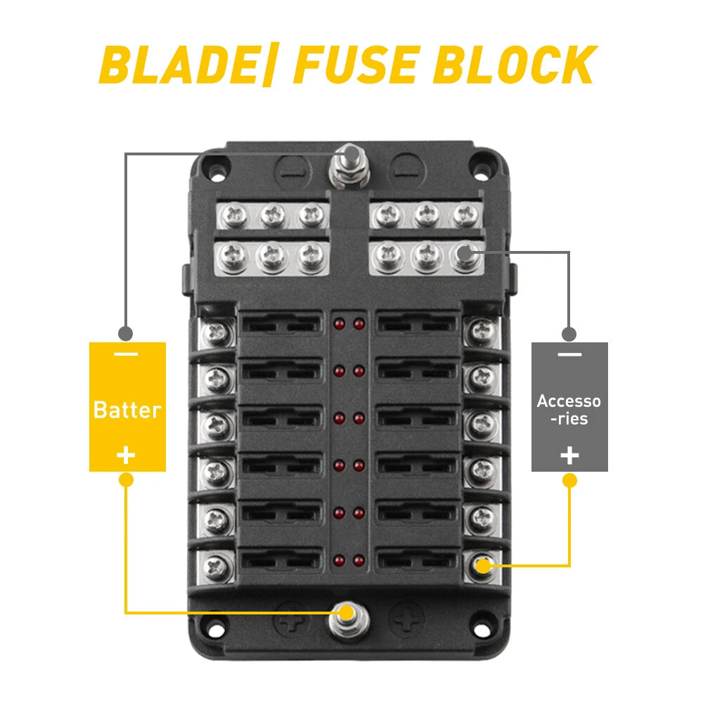 Fuse Box with Negative Bus Blade Fuses Holder Block LED for Car Boat Truck EOA 6B93BC-57