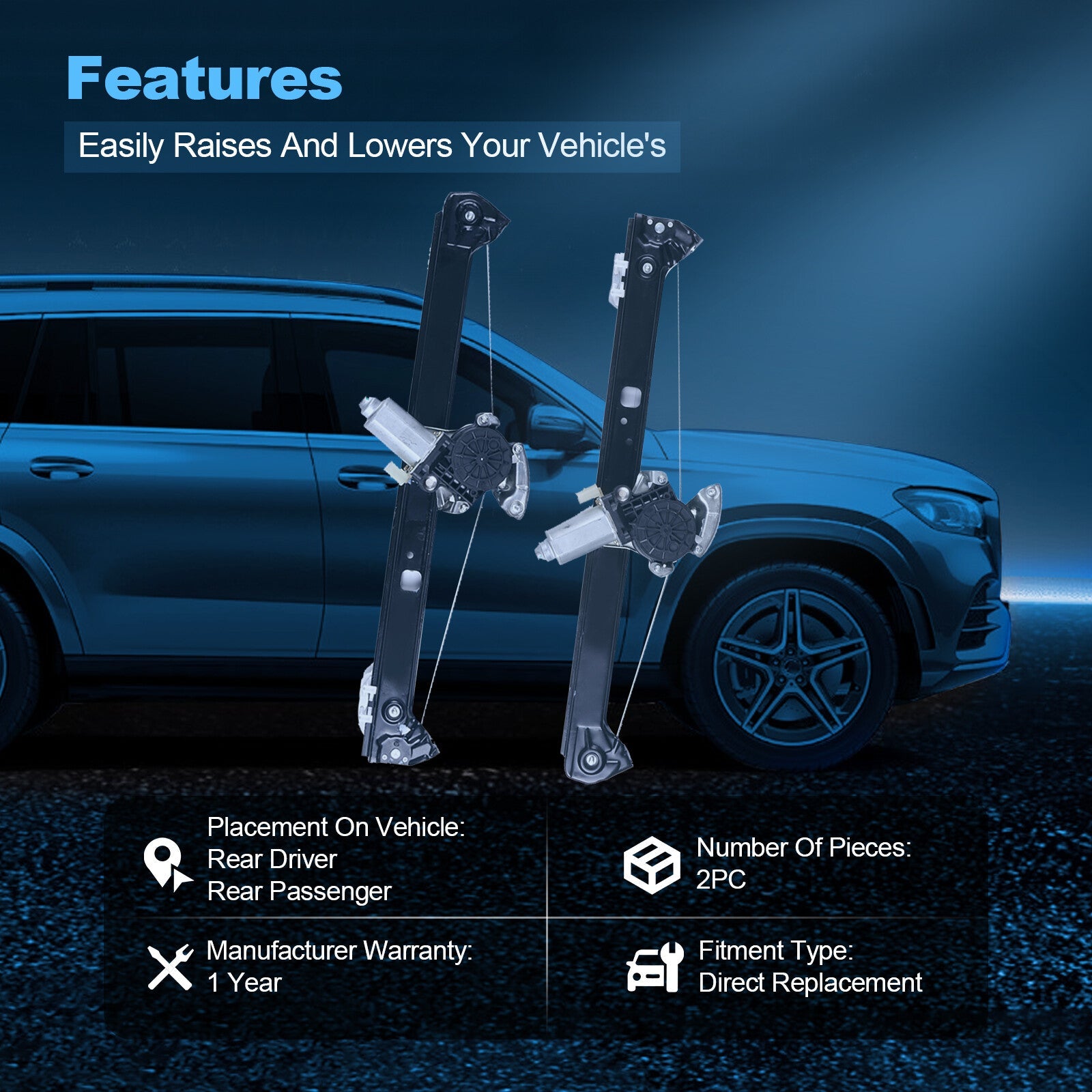 For 2000-2006 BMW X5 Rear Left Right Power Window Regulator With Motor 6B93BC-57