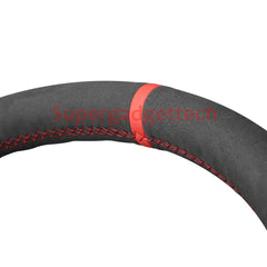 Black Suede Steering Wheel Red Stitch Wrap Cover For Ford F-150 Raptor 2021-23