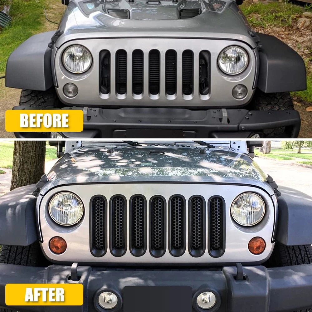 7PCS Front Grille Mesh Inserts Accessories For Jeep Wrangler JK JKU 2007-2018 EA 6B93BC-57