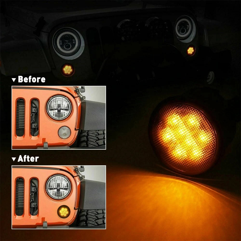 Front Amber LED Turn Lights Signal for Jeep Wrangler 2007-2018 JK (Smoke Lens) 6B93BC-57