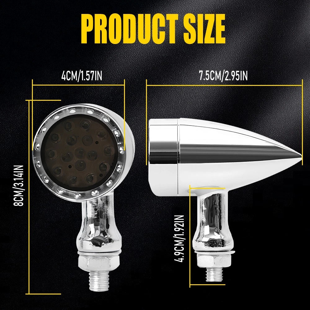 2x Chrome Bullet Motorcycle LED Front White+Amber Blinker Turn Signal Lights EOA 6B93BC-57