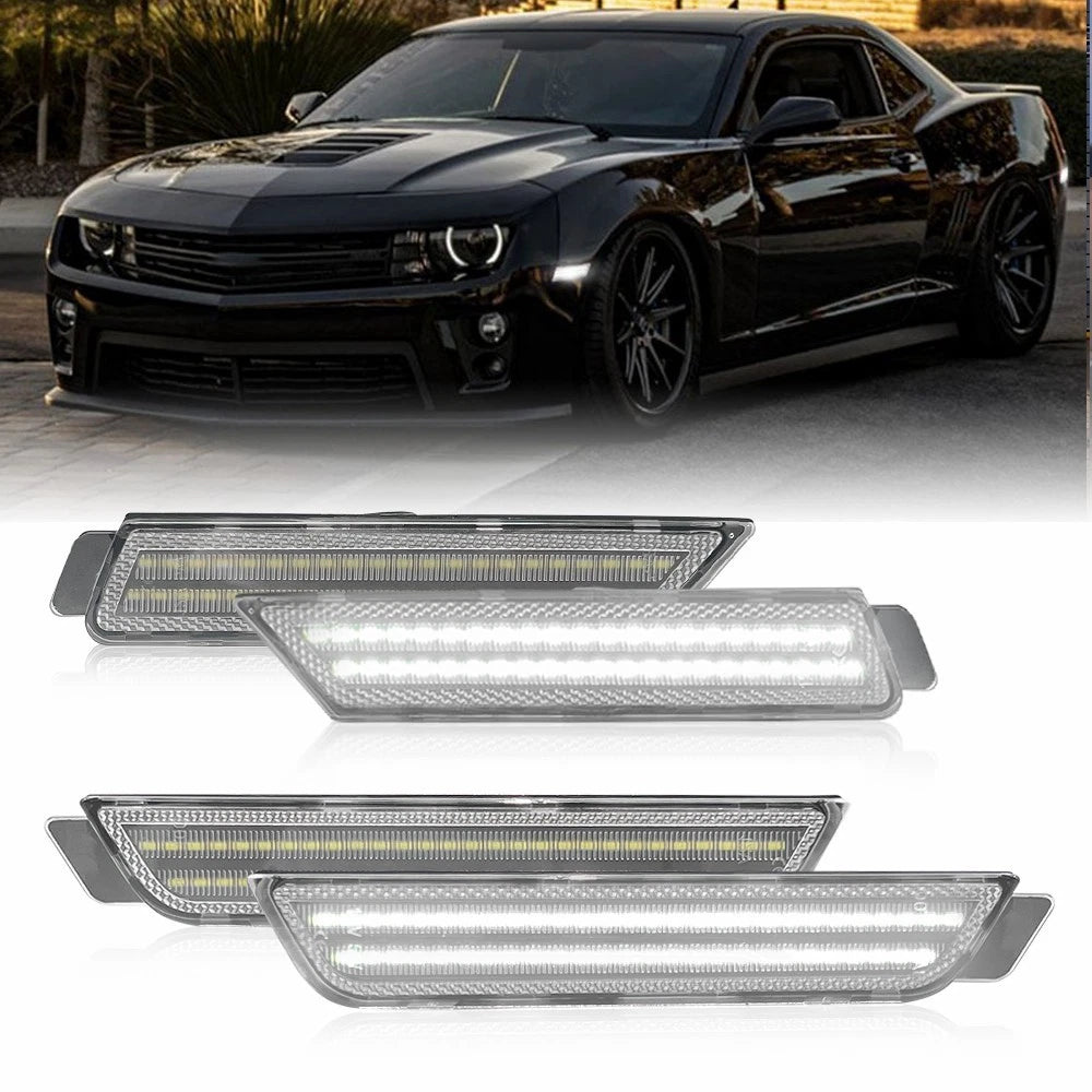 [WHITE LED] Front&Rear Fender 10-15 Lamp Chevy Camaro Chrome Marker Side Lights 6B93BC-57