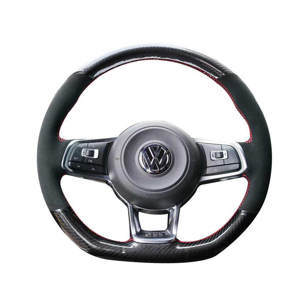 Carbon Fiber&Suede Leather Steering Wheel Hand Sewing Wrap Cover For VW Golf 7