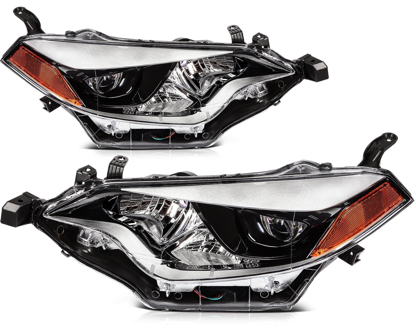Pair Kit Headlights Assembly For 2014-2016 Toyota For Corolla 1.8L Black Amber 6B93BC-57