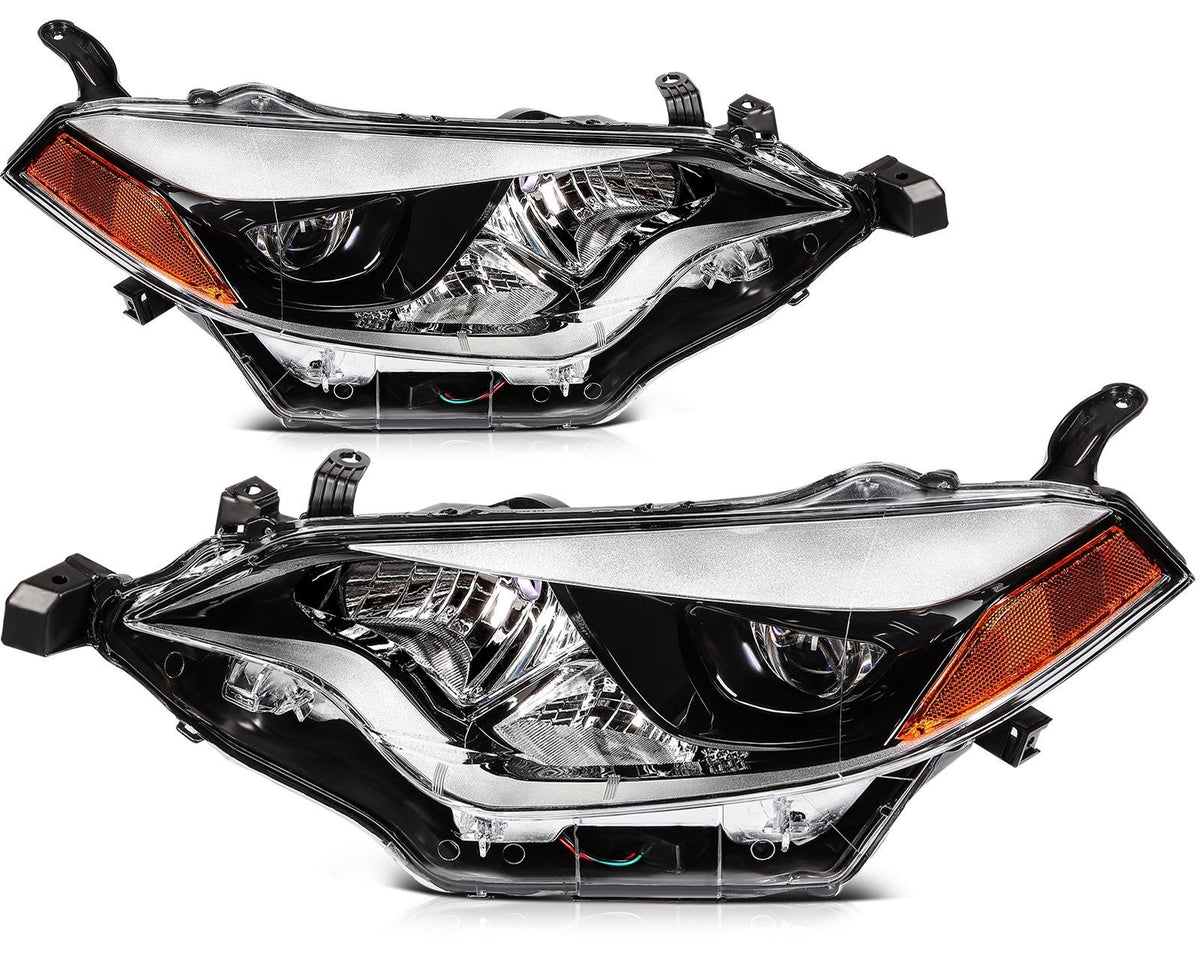 Pair Kit Headlights Assembly For 2014-2016 Toyota For Corolla 1.8L Black Amber 6B93BC-57