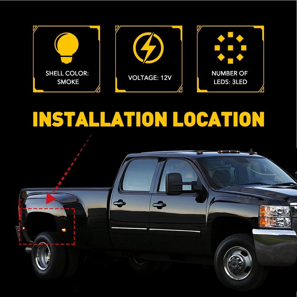 For 03-09 Dodge Ram 2500 3500 Dually Bed LED Fender Side Marker Lights Smoked 4X 6B93BC-57