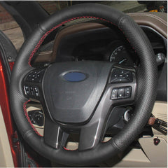 DIY Top Leather Steering Wheel Hand-stitch on Wrap Cover For Ford Ranger Everest