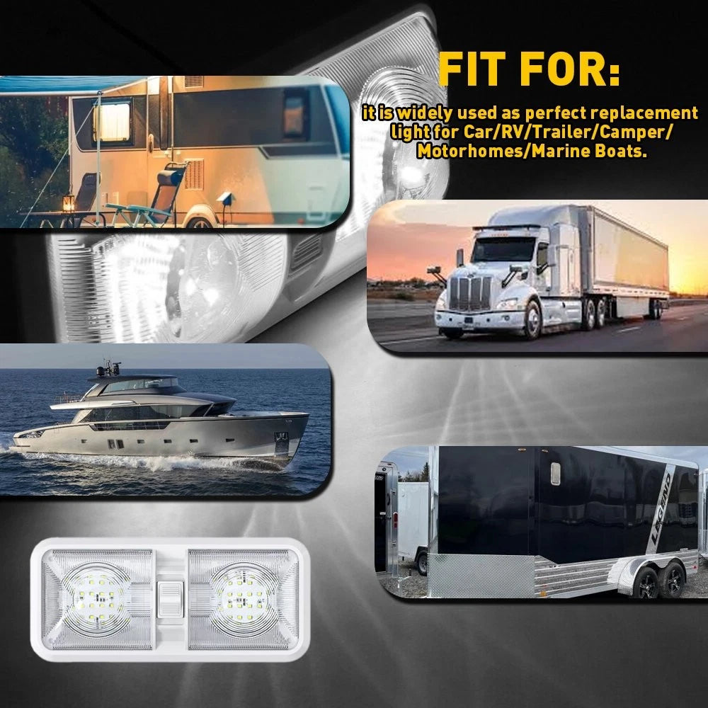 Universal LED Car Vehicle Interior DOUBLE Dome Light Roof Ceiling Lamp White 12V 6B93BC-57