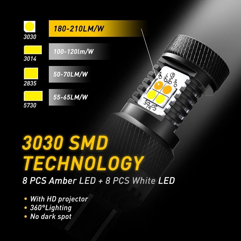 LED Turn Signal Parking Lights 7443 Switchback Amber White Anti Hyper Flash EOA 6B93BC-57