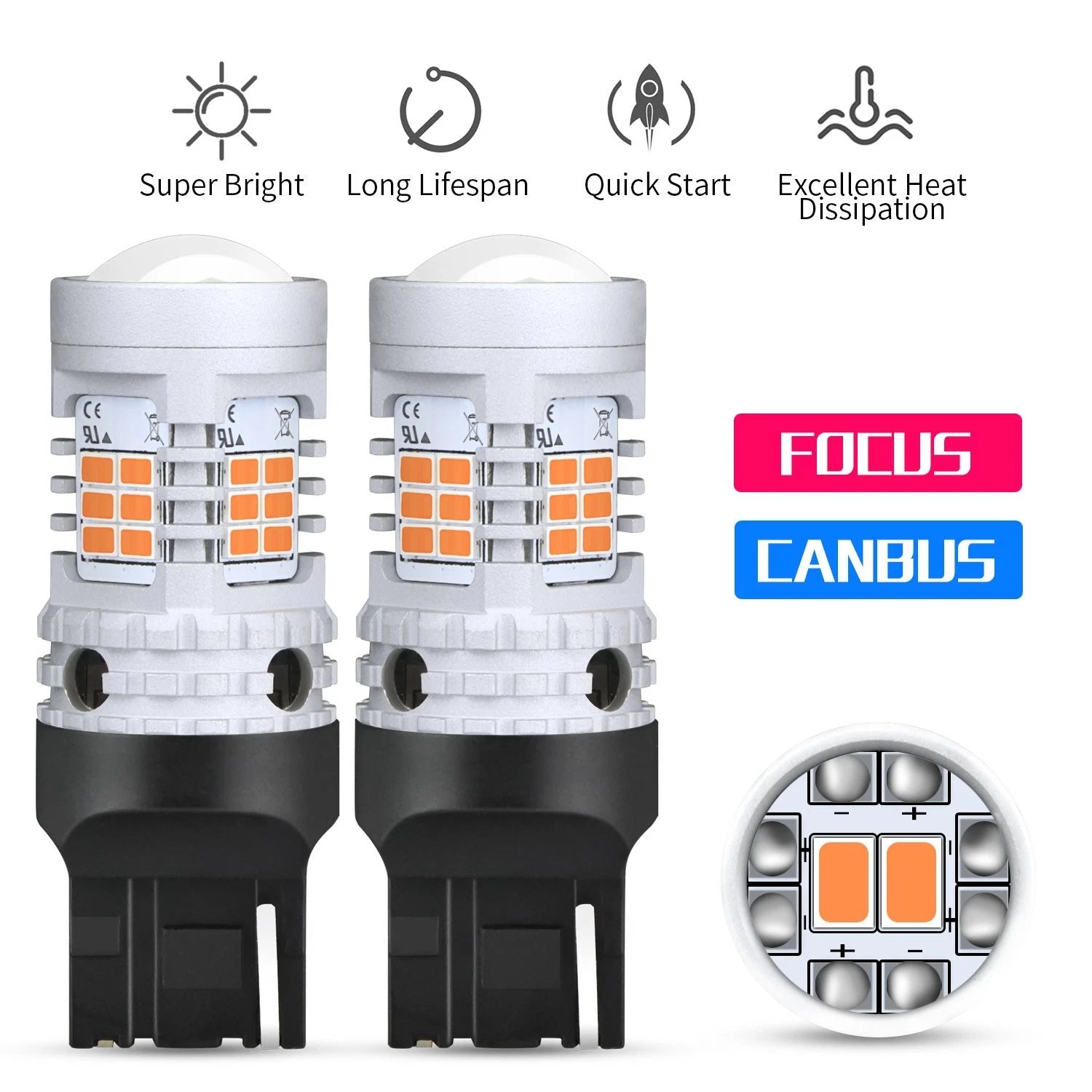 2X 7443 LED Error Free Canbus Front Turn Signal Parking Light Bulbs Amber Yellow 6B93BC-57
