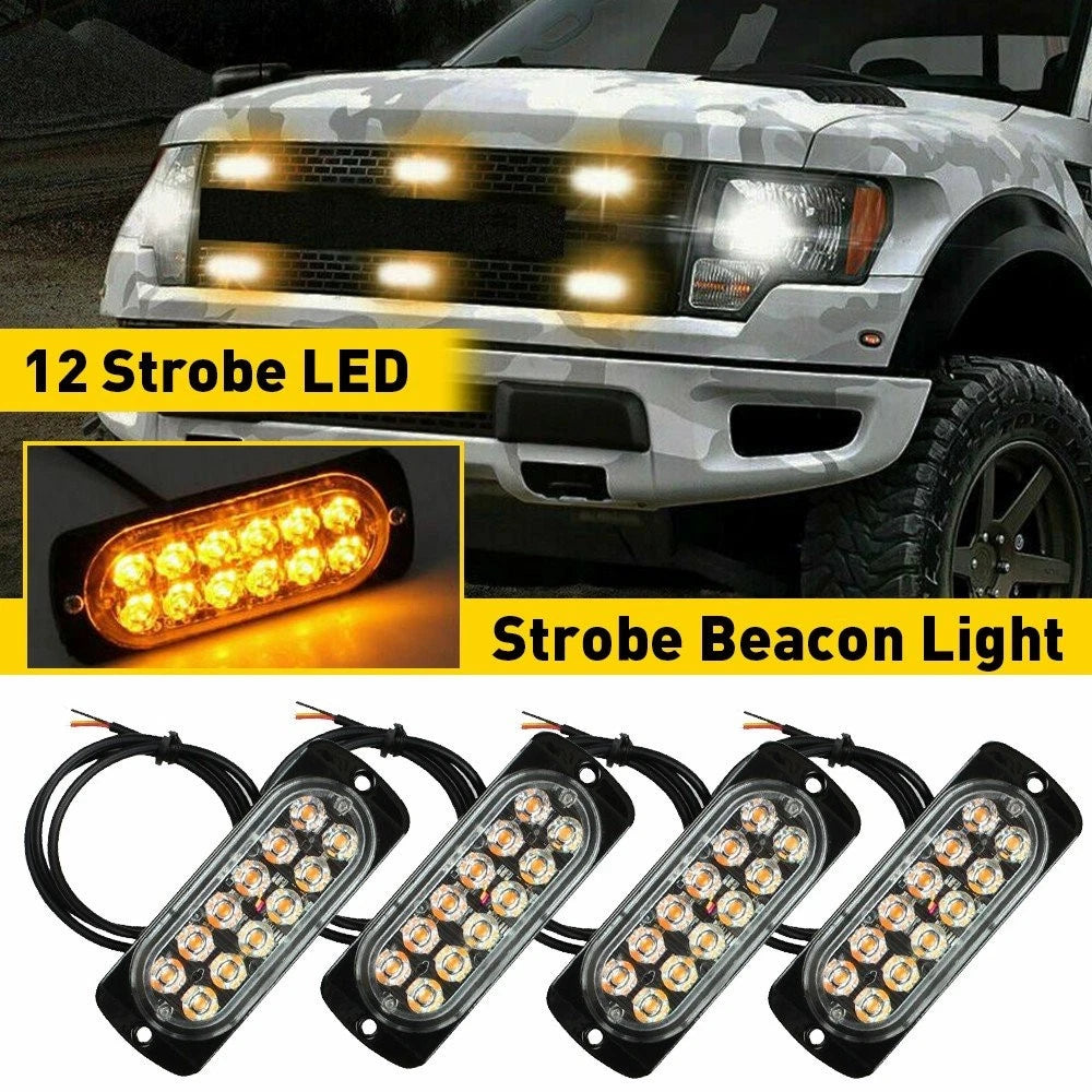 4x Amber 12 LED Strobe Light Bar Truck Hazard Beacon Flash Warning 6B93BC-57