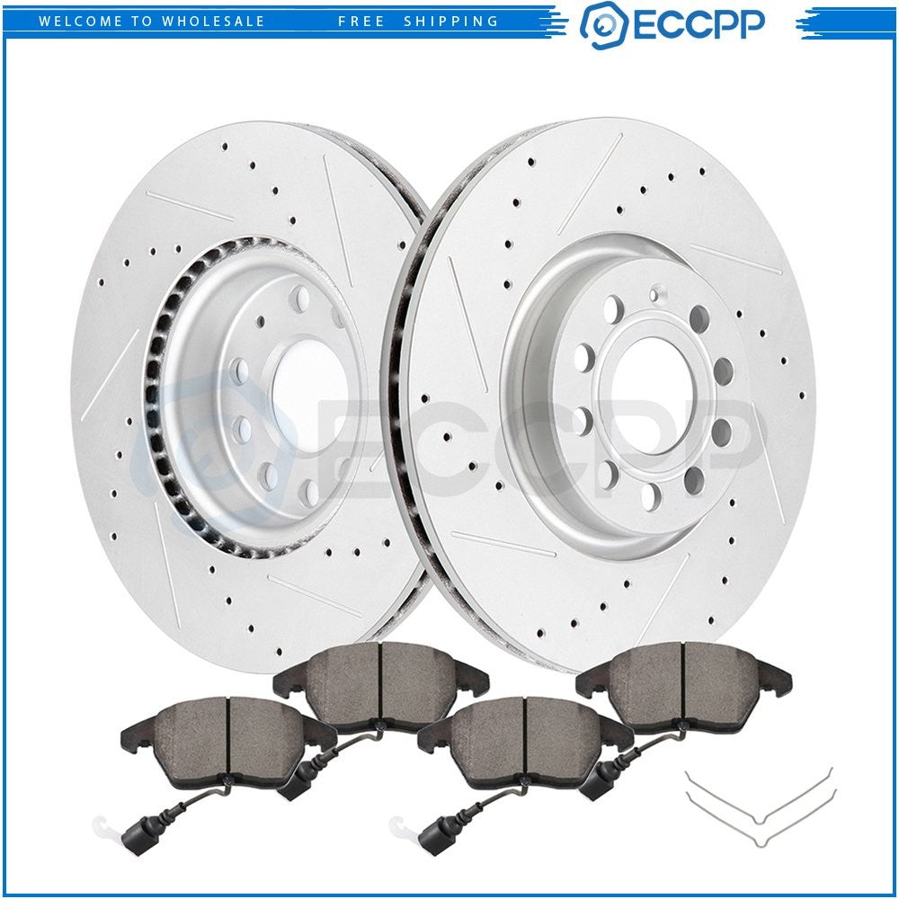 Front Brake Rotors And Ceramic Pads For Audi A3 2006 - 2009 Drilled & Slotted 6B93BC-57