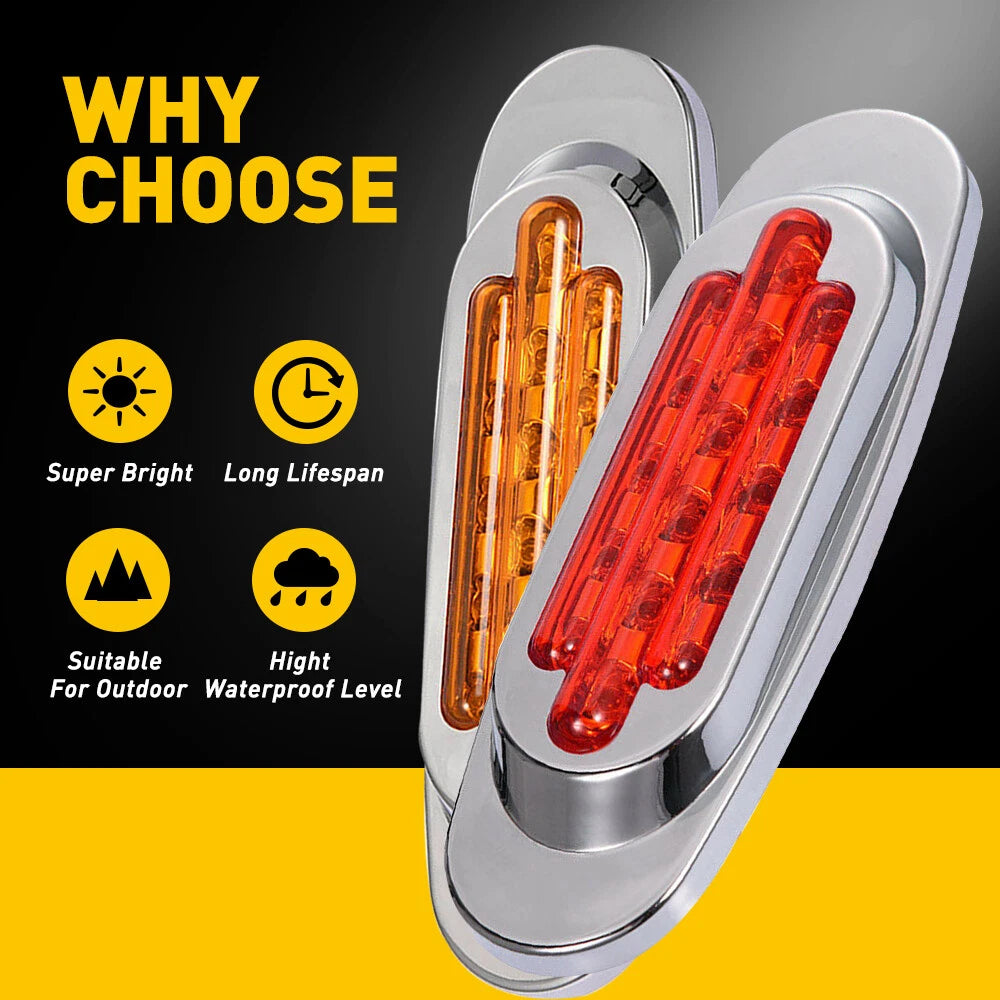 Marker Lights 6.5" LED Truck RV Trailer Oval Clearance Side Light Amber Red EOA 6B93BC-57