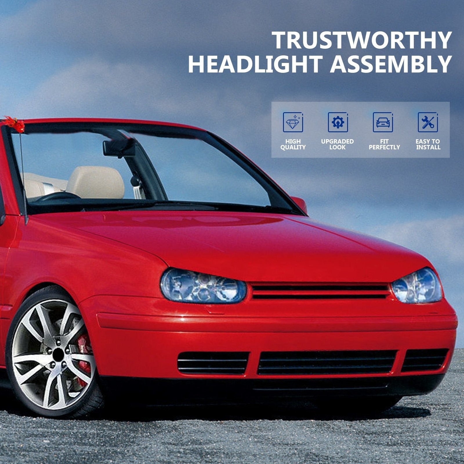 Pair Kit Halogen Headlights Assembly For 1999-2006 Volkswagen Golf Cabrio Black 6B93BC-57