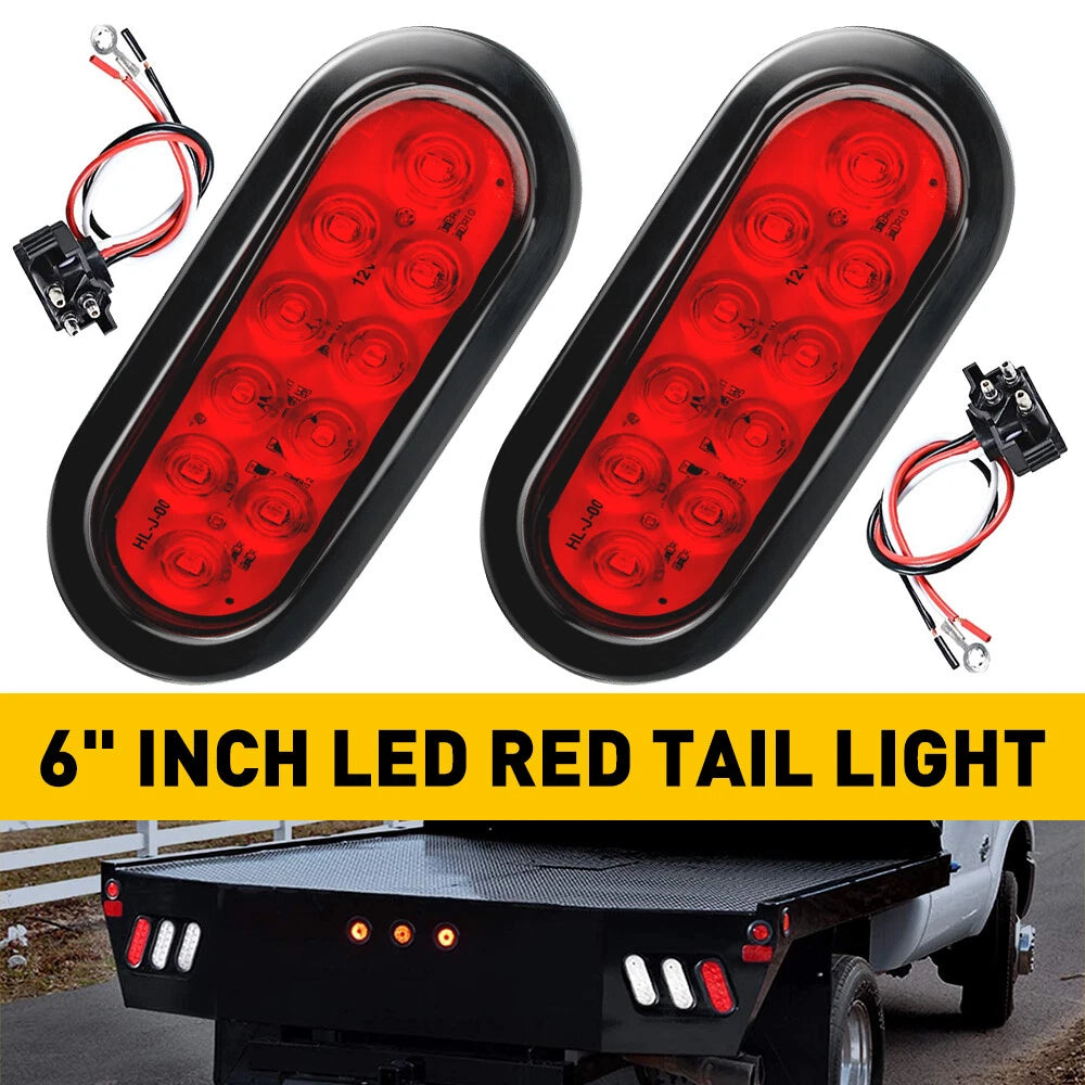 2 Trailer truck Red LED Surface Mount 6" Oval Stop Turn Tail Light Sealed 6B93BC-57