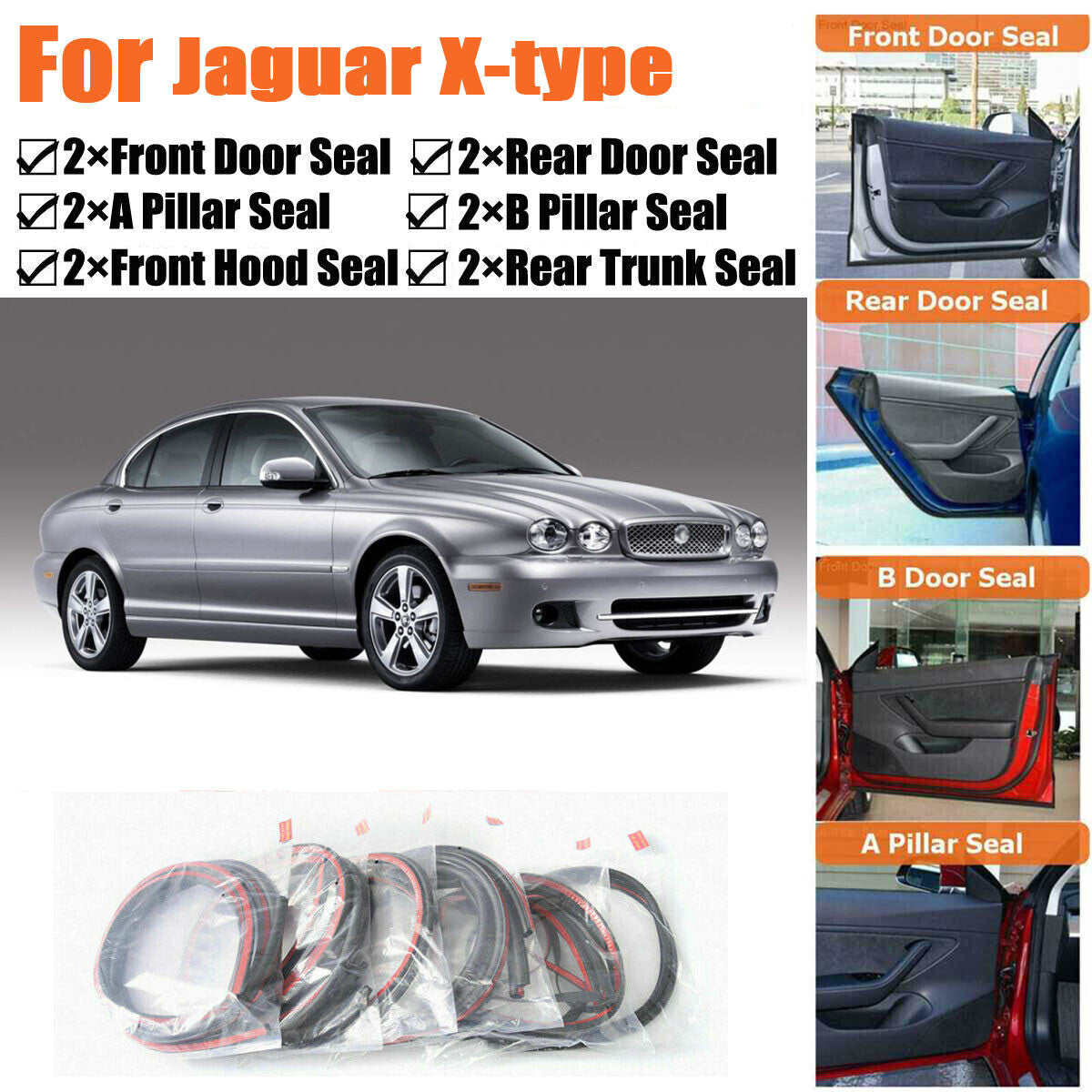 Door Rubber Seal Strips Weather Draft Wind Noise Reduction Kit For Jaguar X-type