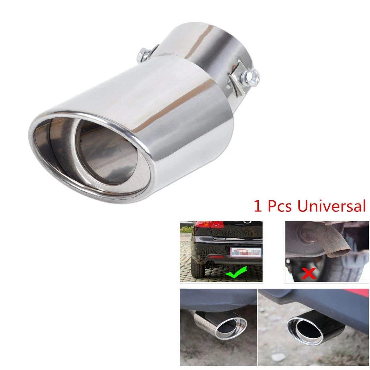 Car Muffler Tip Exhaust Stainless Steel Pipe Chrome Effect For 1.75-2.5 inch D 6B93BC-57
