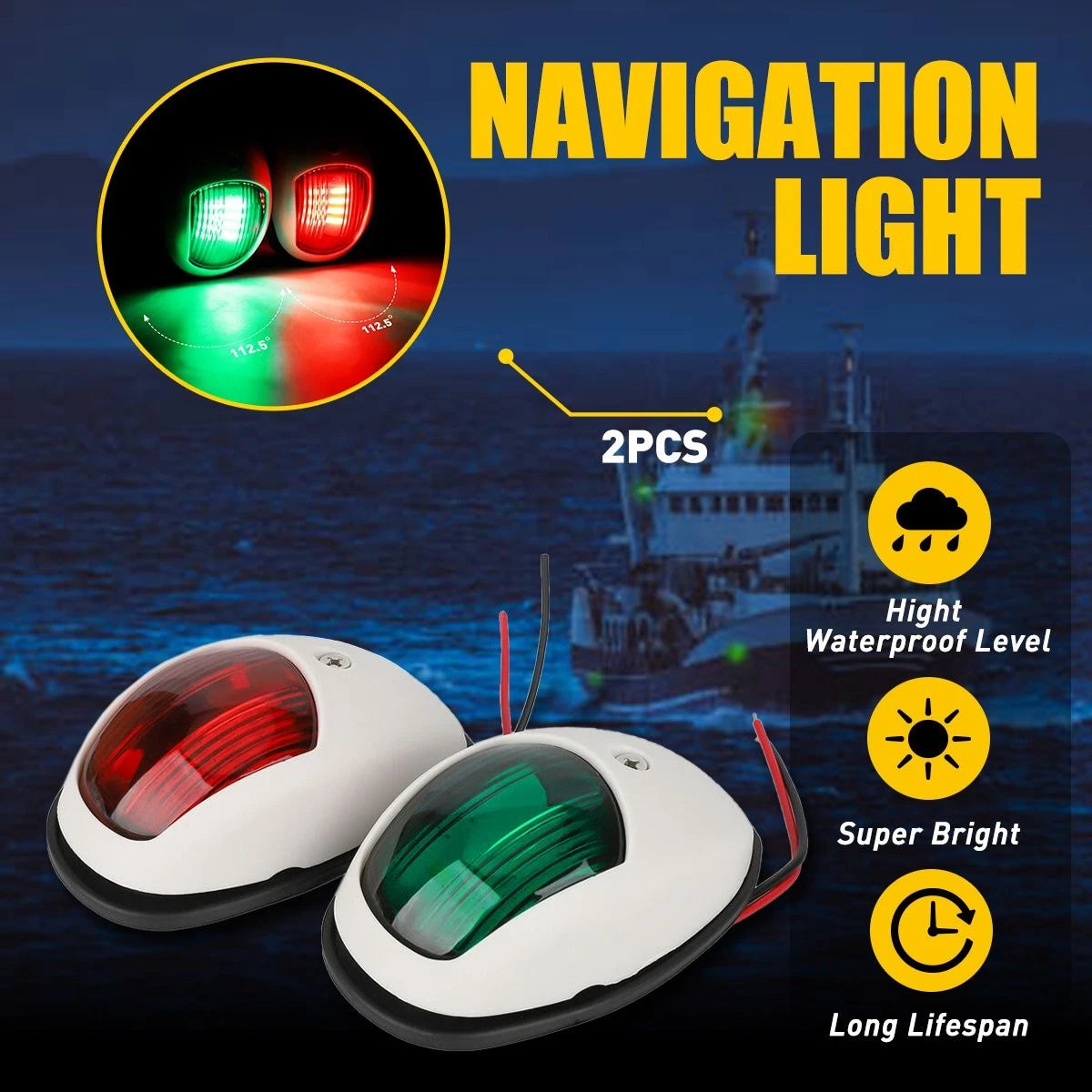 2x Waterproof Red Green 8 LED Navigation Lights Boat Pontoon Marine Bow Lamp EOA 6B93BC-57