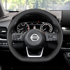 Black &Hole Leather Steering Wheel Hand Sewing Wrap Cover For Nissan X-Trail 21