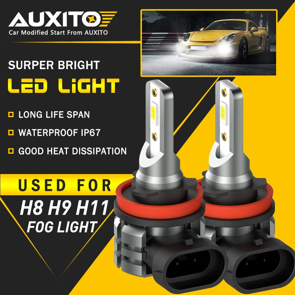 2X AUXITO H11 H16 H8 LED Fog Driving Light 6000K Super Bright Bulb DRL White L3A AUXITO