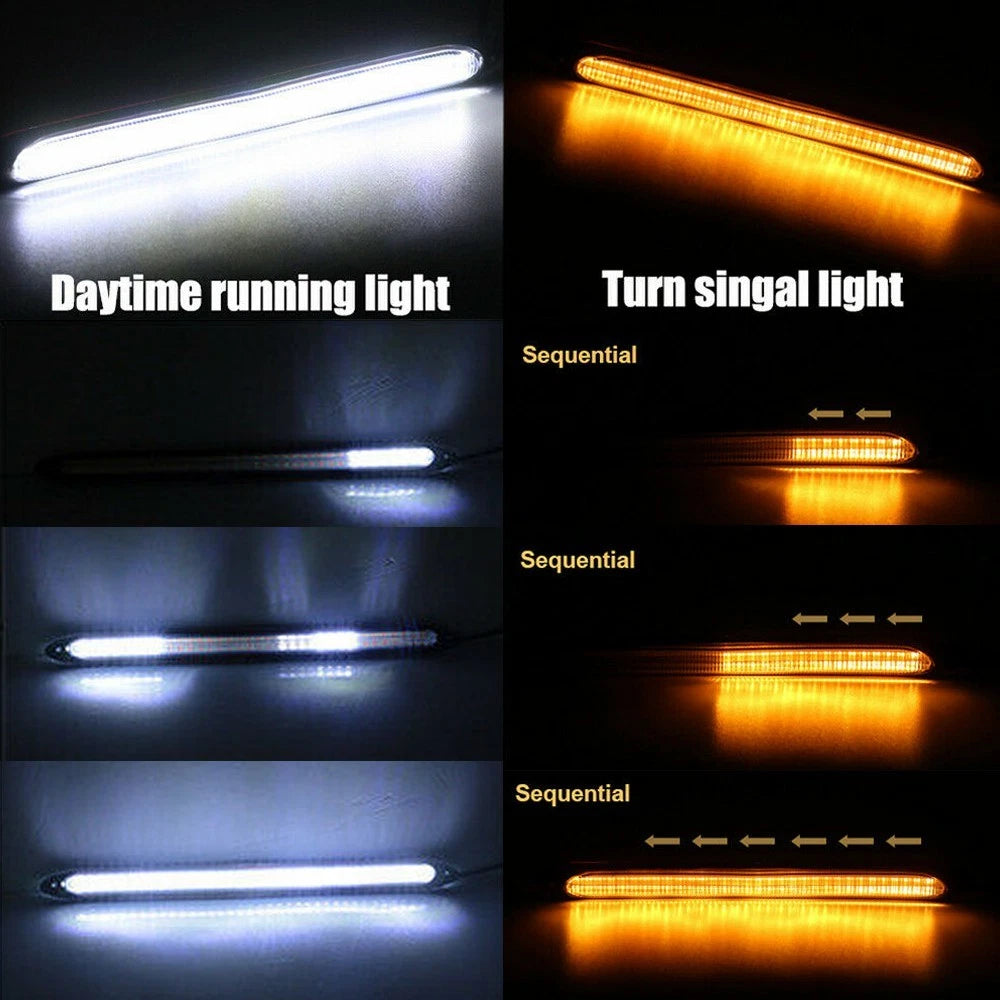 2x LED Switchback DRL Tube Light Strip Amber White Sequential Flow Turn Signal 6B93BC-57