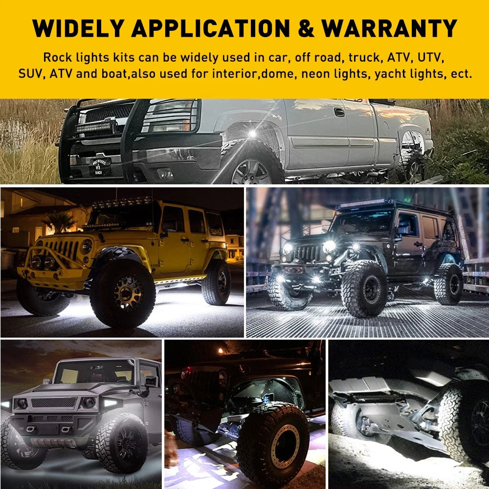 8X Rock LED Lights White Underbody Trail Glow Rig Lamp Offroad SUV Pickup Truck 6B93BC-57