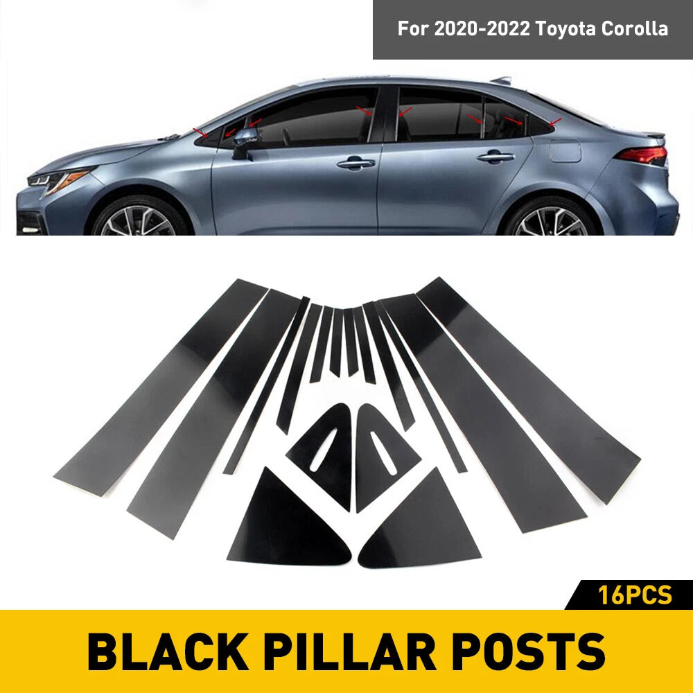 For 2020-2022 Toyota Corolla Sedan Glossy Black Pillar Posts Door Trim Kit 16Pcs 6B93BC-57