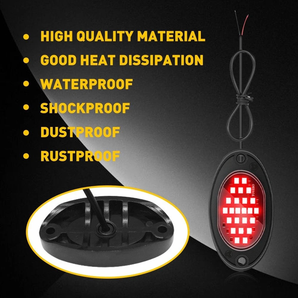 Red 4 Pods LED Rock Lights For JEEP Offroad Car Truck ATV Boat Underbody Light A 6B93BC-57