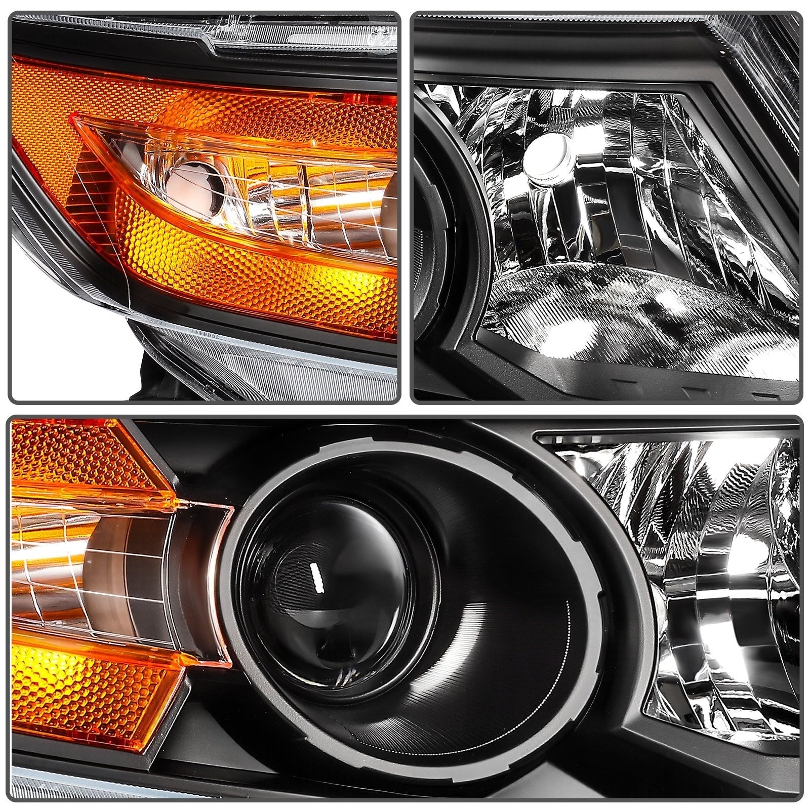 ECCPP Headlights Assembly For Honda Odyssey 3.5L 2011-2017 Pair Kit Black Amber 6B93BC-57