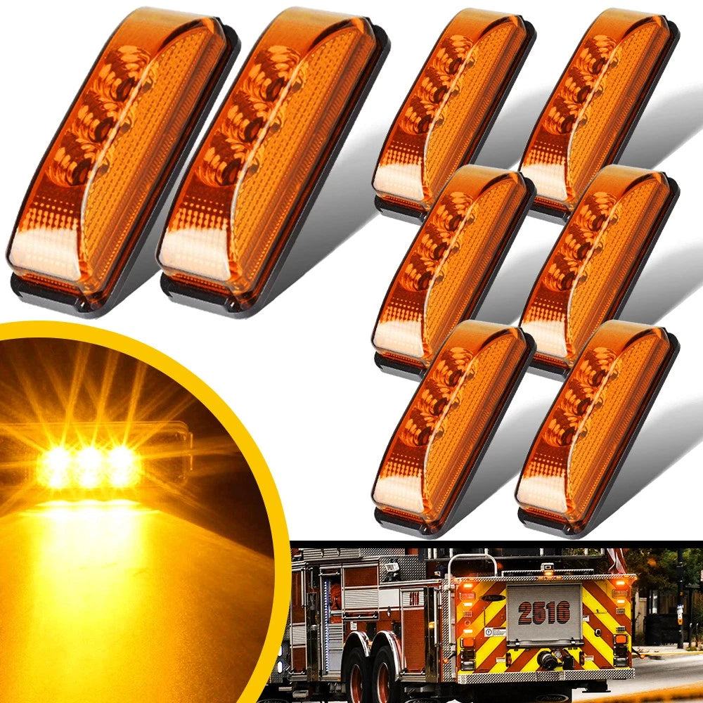 8x 3LED Side Marker Lights Amber Clearance Light Truck RV Trailer 12V Waterproof 6B93BC-57