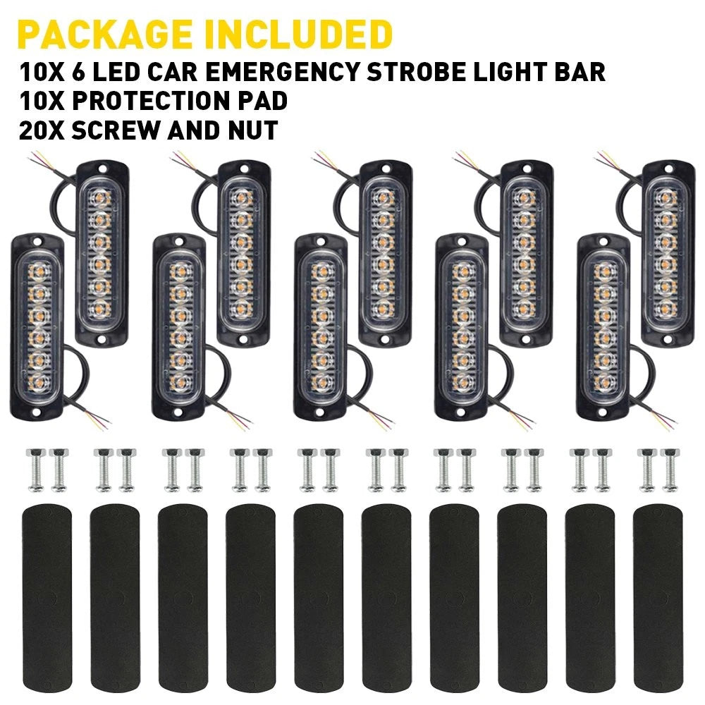 10X 6 Amber Car Truck LED Strobe Emergency Beacon Warning Hazard Flash Light Bar 6B93BC-57
