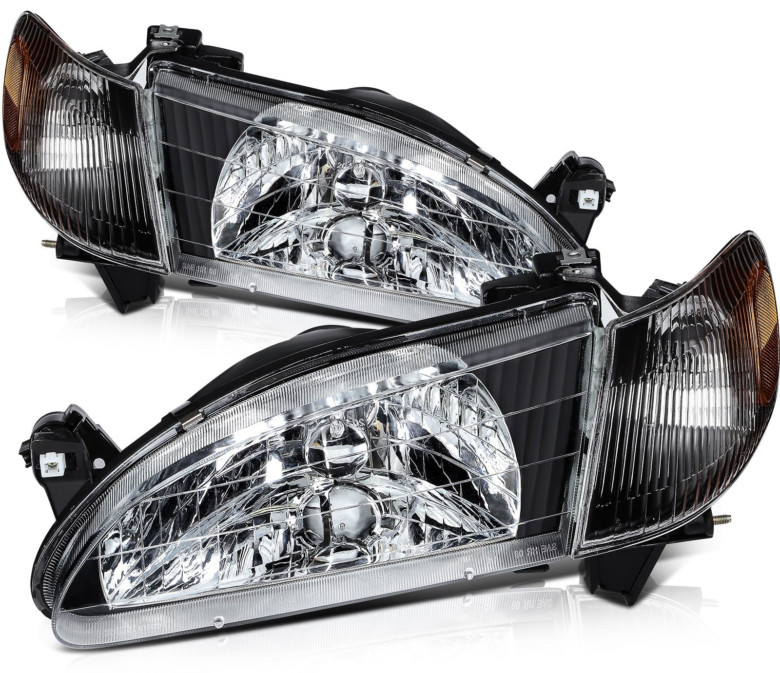 Pair Kit Headlights Assembly For 1998-2000 Toyota For Corolla 1.8L Black Amber 6B93BC-57