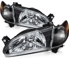 Pair Kit Headlights Assembly For 1998-2000 Toyota For Corolla 1.8L Black Amber 6B93BC-57