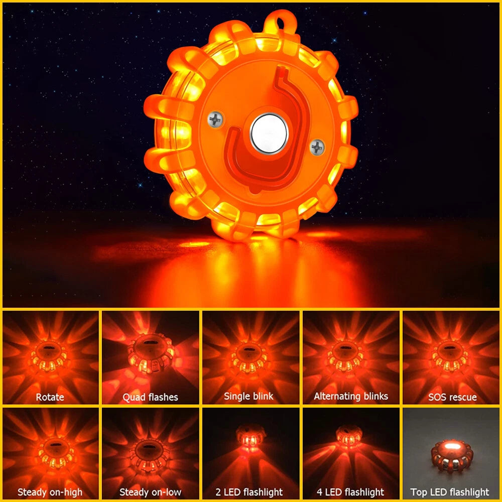 LED Road Flare Emergency Light Roadside Safety Beacon Disc Flashers Warning EOA 6B93BC-57