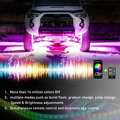 4 pcs RGB Under Car Strip Light Kit 210 LED Neon Tube Underglow Underbody System 6B93BC-57