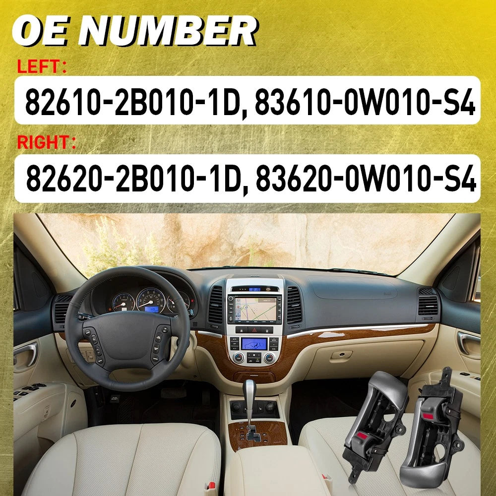 4pcs Interior Door Handle For 2007 Hyundai 2008-2012 Santa Fe Silver Plastic EOA 6B93BC-57