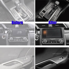 Carbon Fiber Pattern Center Console Molding Sticker Decals For Honda Civic 10th
