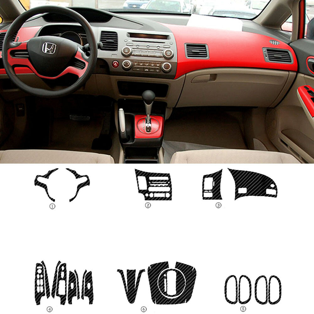 Interior Center Console Carbon Fiber Molding Sticker For Honda Civic 8th 2004-11
