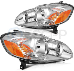 ECCPP Headlights Assembly For Toyota For Corolla 2003-2008 Pair Kit Chrome Amber 6B93BC-57