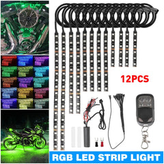 12Pcs Motorcycle RGB LED Under Waterproof Glow Lights Strip Neon Kit Remote USA 6B93BC-57