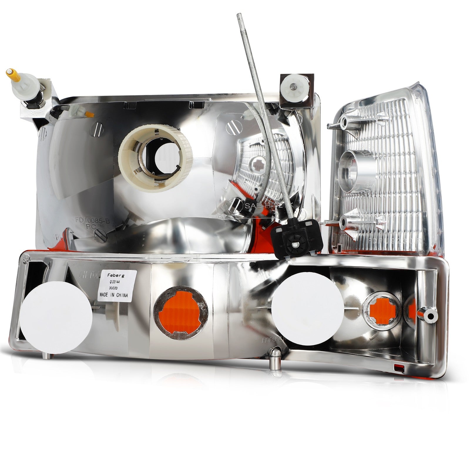 Pair Kit Headlights For 1992-1997 Ford Bronco F-150 F-250 F-350 Chrome Amber 6B93BC-57