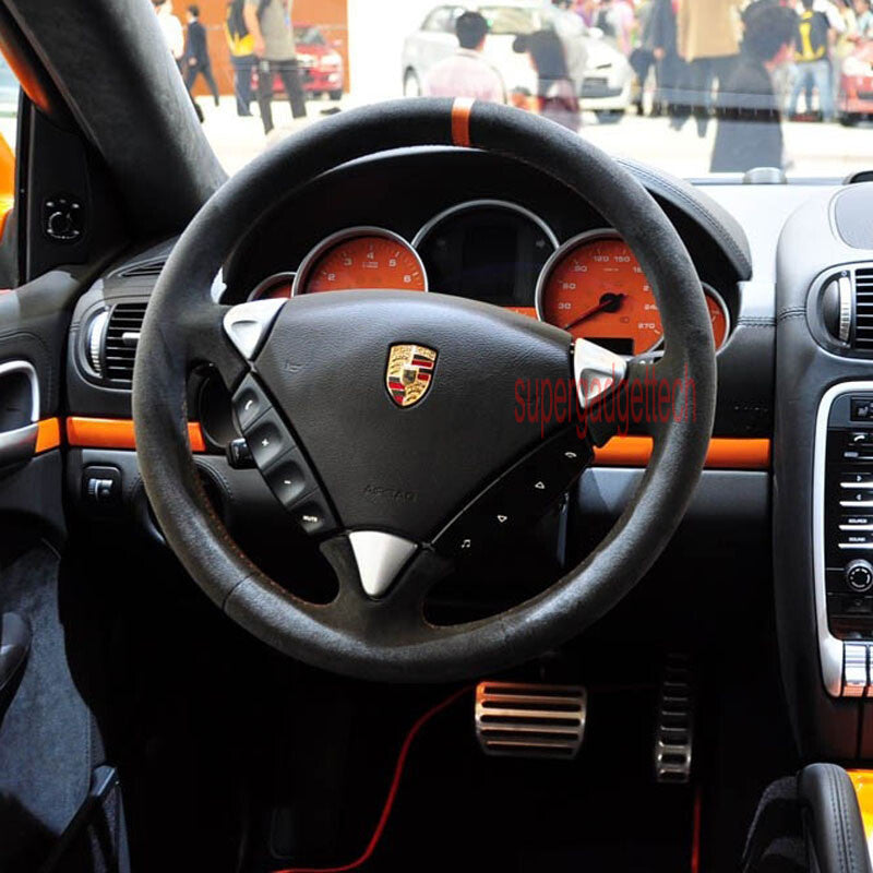 Black Suede Leather Steering Wheel Hand-stitch on Wrap Cover For Porsche Cayenne
