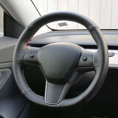 Top Leather Steering Wheel Hand-stitch on Wrap Cover For Tesla Model 3 Model Y