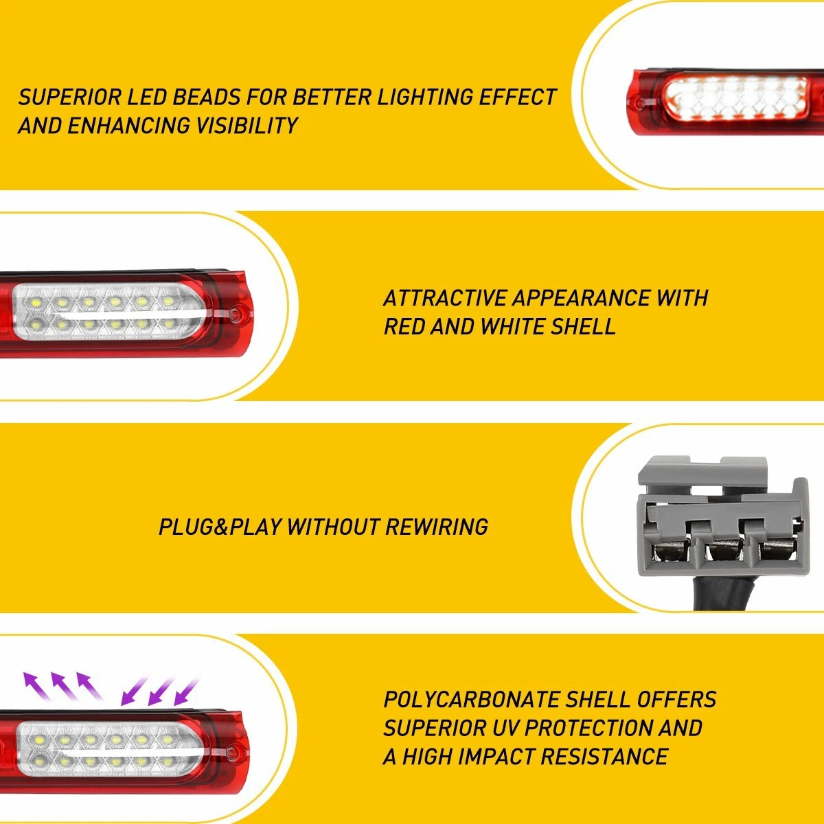 FIT FOR 1997 1998 1999 2003 FORD F150 THIRD 3RD BRAKE LIGHT CARGO LAMP BAR Red 6B93BC-57