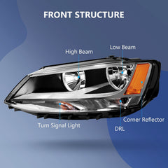 Pair Kit Halogen Headlights Assembly For 2011-2018 Volkswagen Jetta Black Amber 6B93BC-57