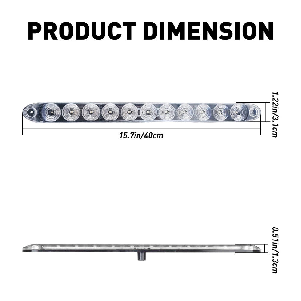 2PCS RED 15INCH LED LIGHT BAR TRAILER TRUCK STOP TURN TAIL REAR BRAKE CLEAR LENS 6B93BC-57