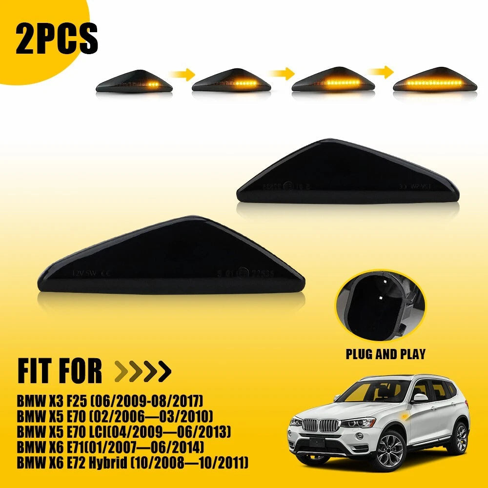 2X Dynamic Blink Fender LED Side Marker Light For BMW X3 F25 X5 E70 X6 E71 E72 A 6B93BC-57