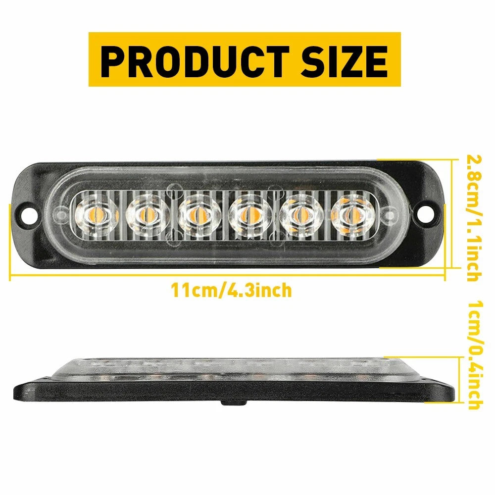 4PCS AMBER WHITE 6-LED STROBE LAMPS FLASHING WARNING LIGHTS FOR CAR TRUCK PICKUP 6B93BC-57